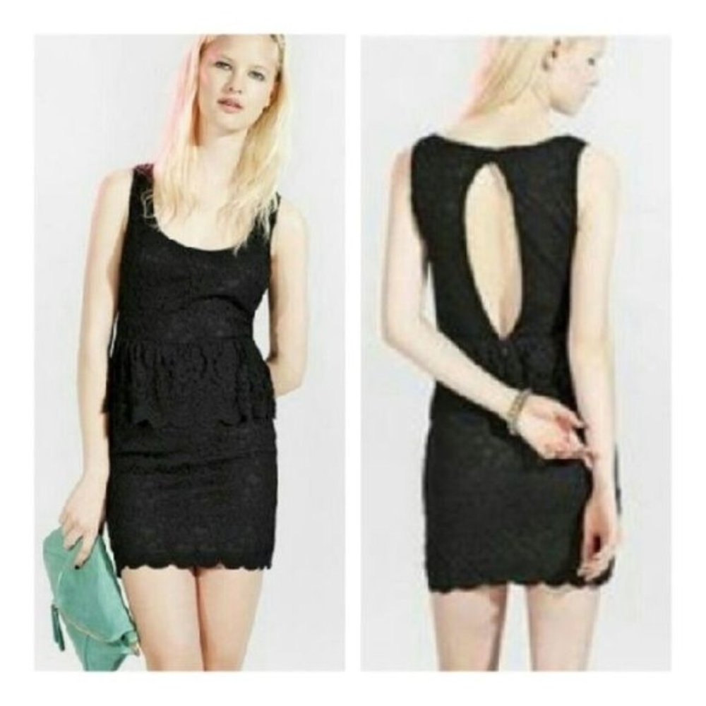 New Urban Outfitters Pins & Needles Large Dress Black Lace Cutout Peplum Ruffle
